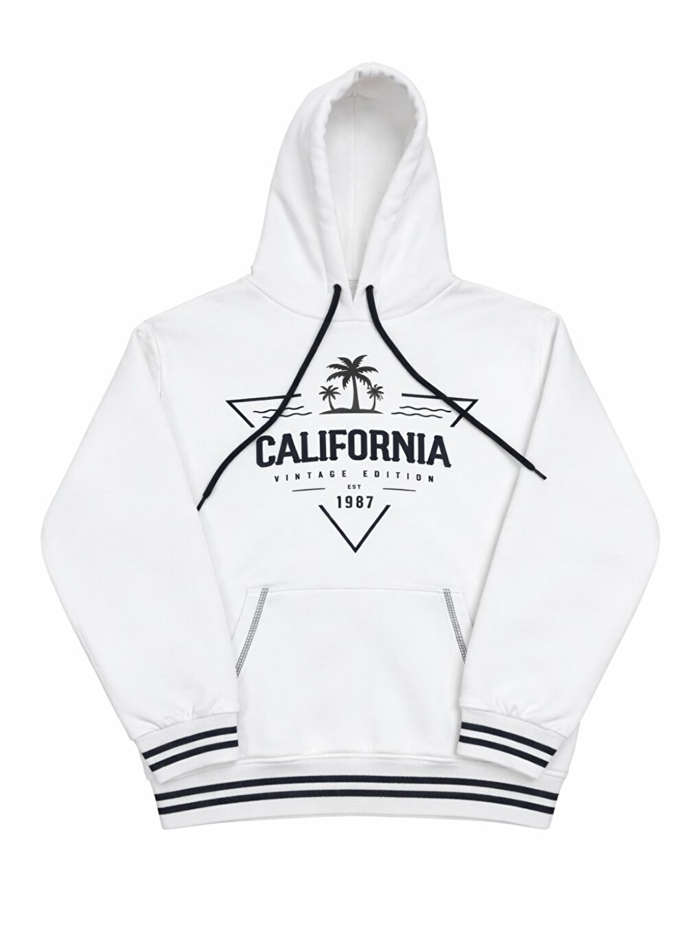 Beyaz Erkek Çocuk 3 İplik Kapüşonlu Kanguru Cepli Ribana Detaylı Sweatshirt 12330