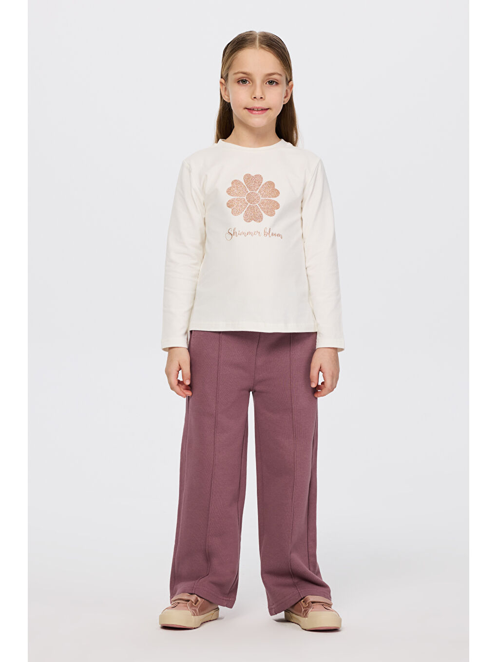 Kız Çocuk Sim Baskılı T-Shirt Ekru-1