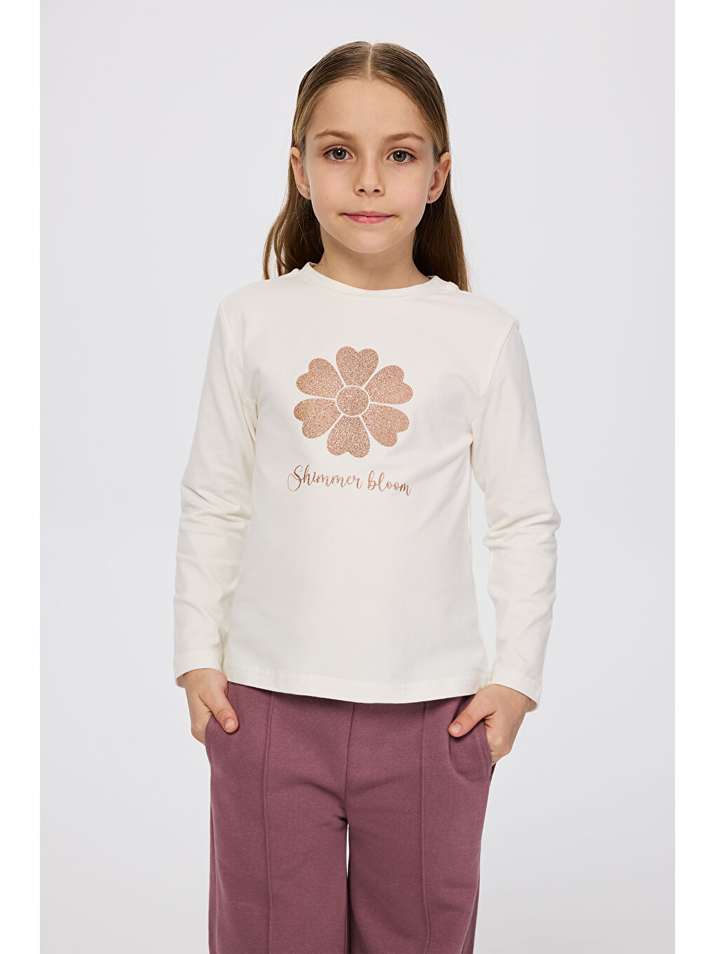 Kız Çocuk Sim Baskılı T-Shirt Ekru-2