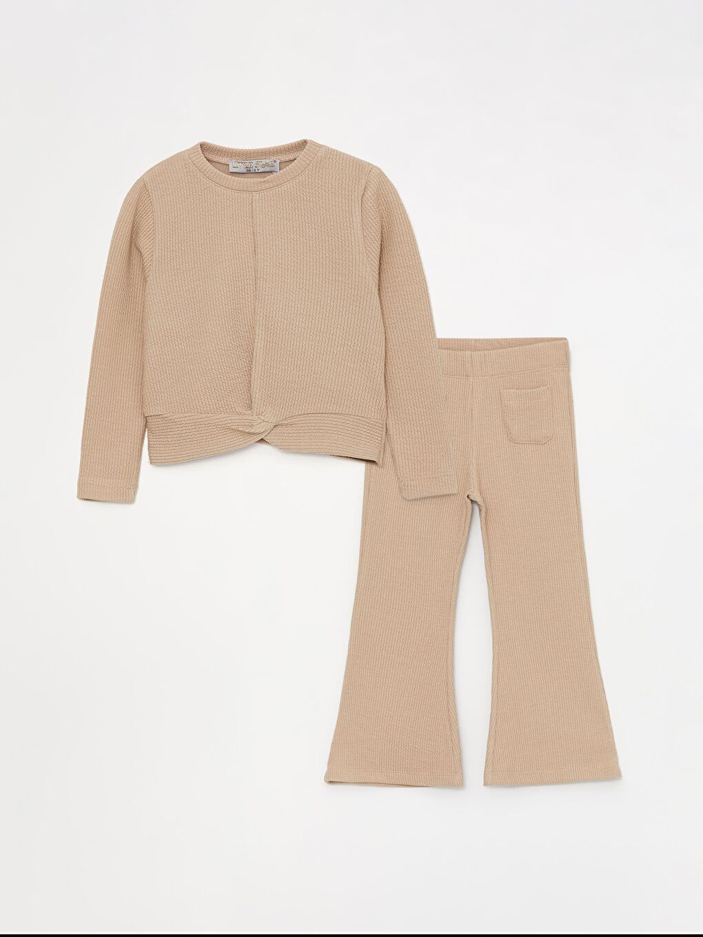 Bej Kız Çocuk Ön Cepli Yırtmaçlı Bürümcük Takım