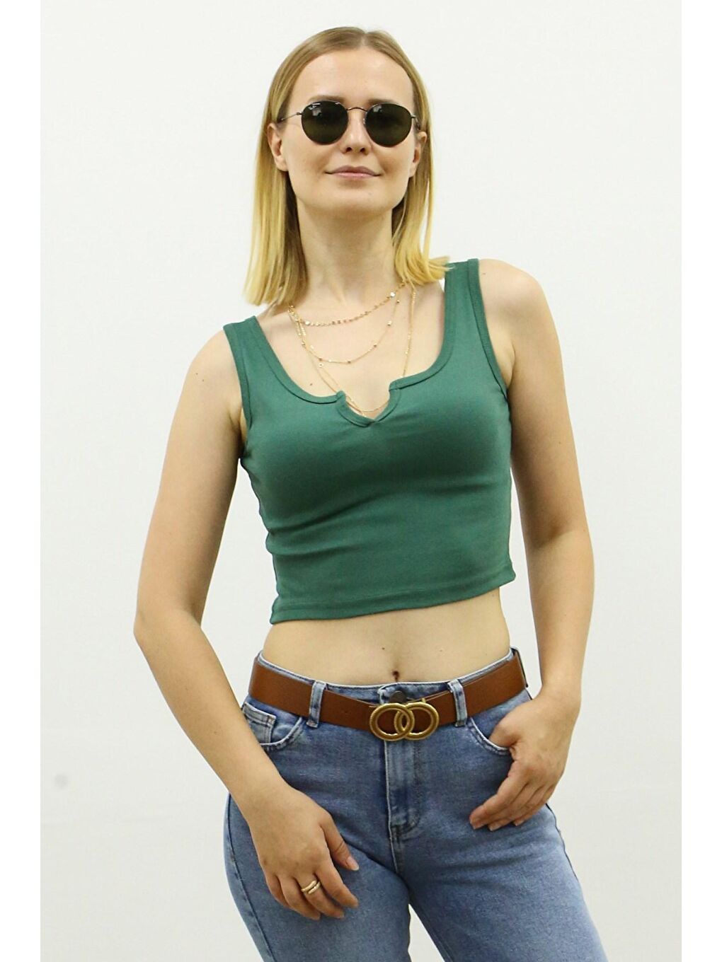 Madmext Yeşil Önü Detaylı Crop Top MG362 - 2