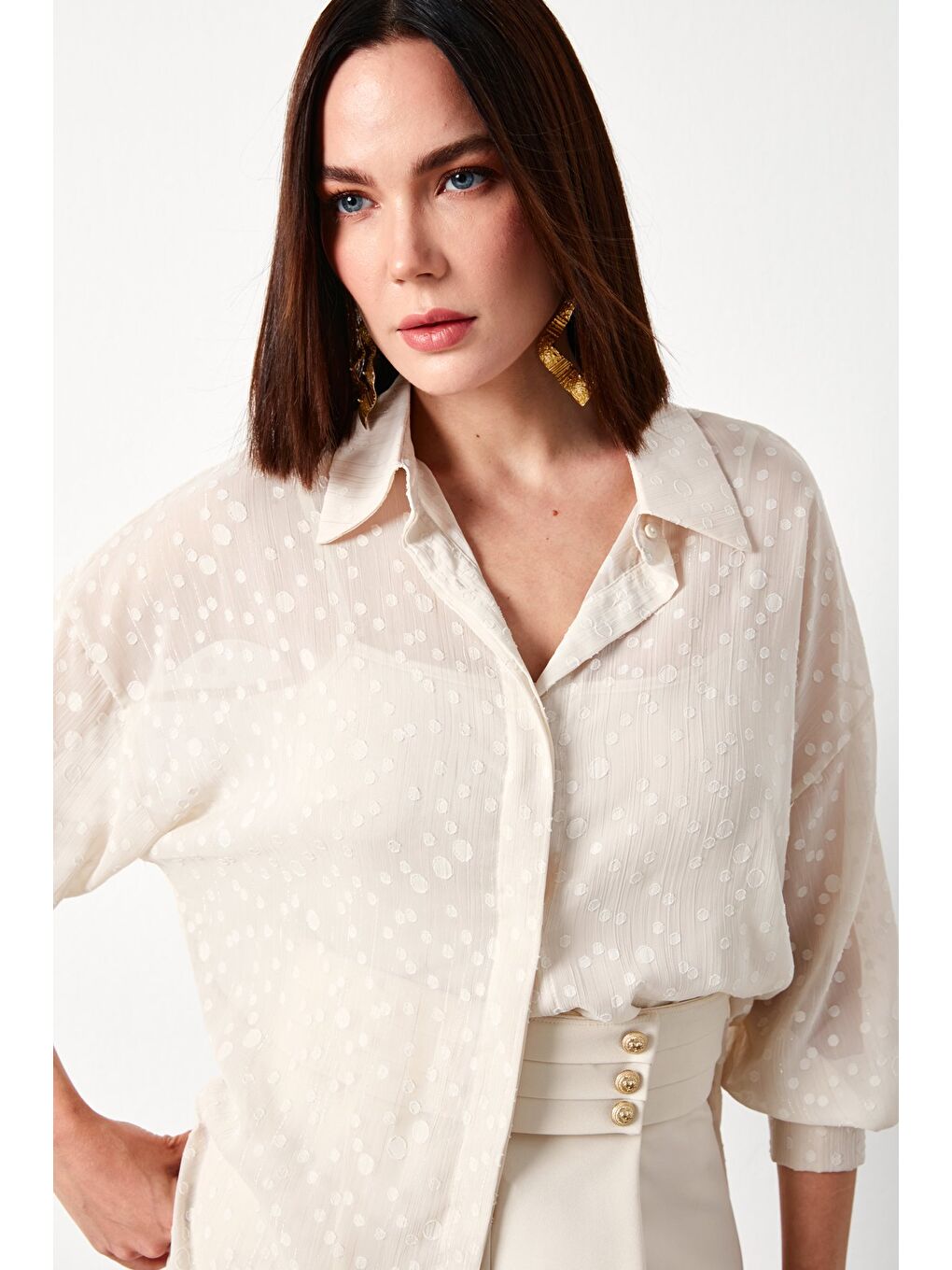 Bej Desenli Uzun Gömlek - Taş-2