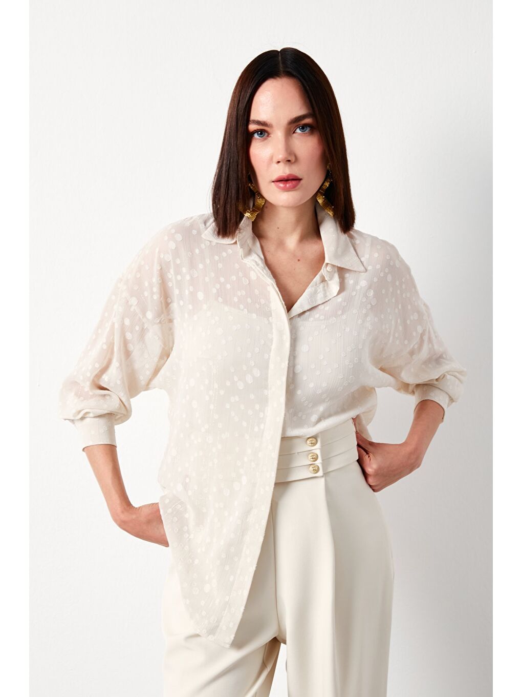 Bej Desenli Uzun Gömlek - Taş-4