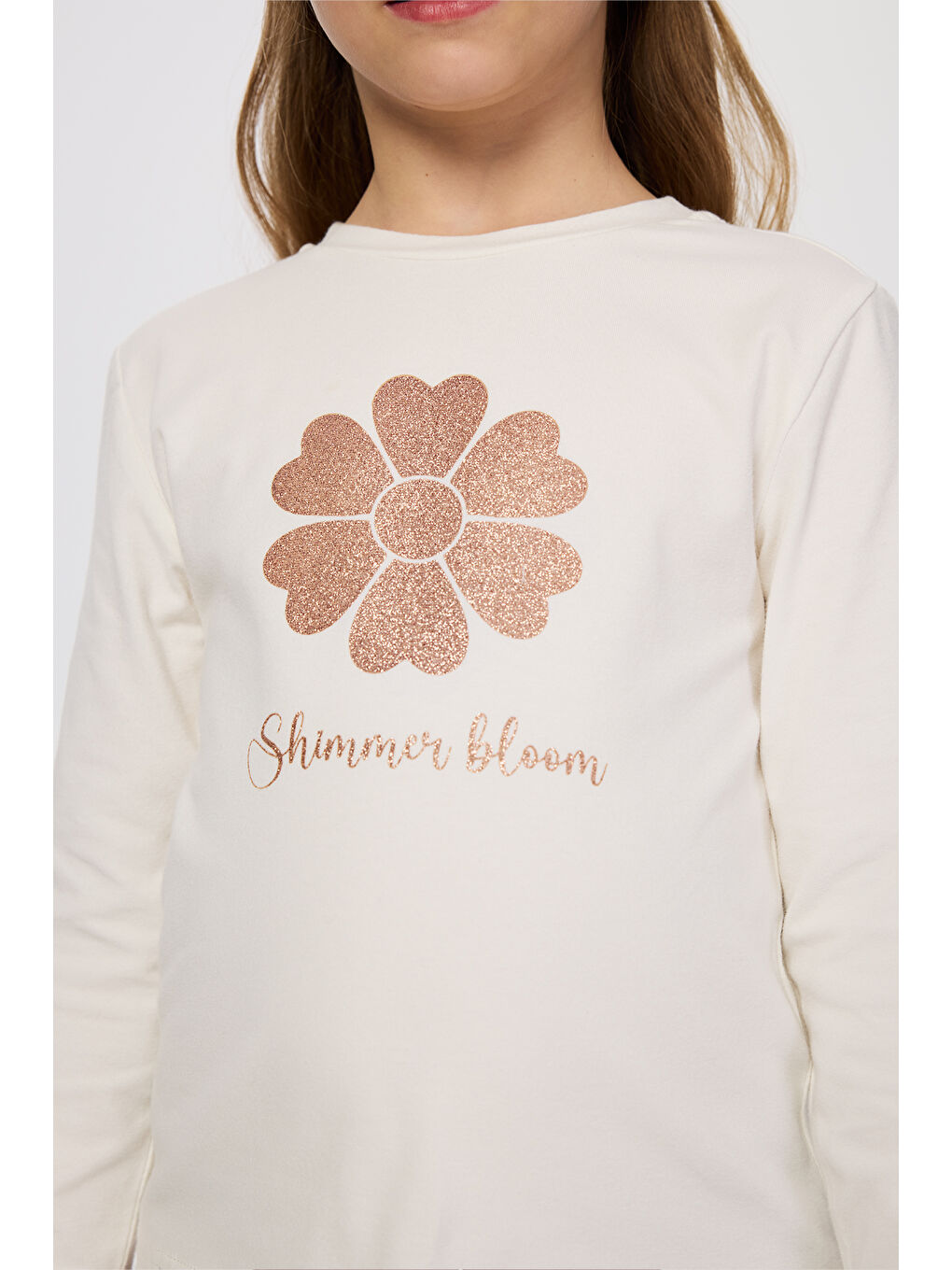 Kız Çocuk Sim Baskılı T-Shirt Ekru-6