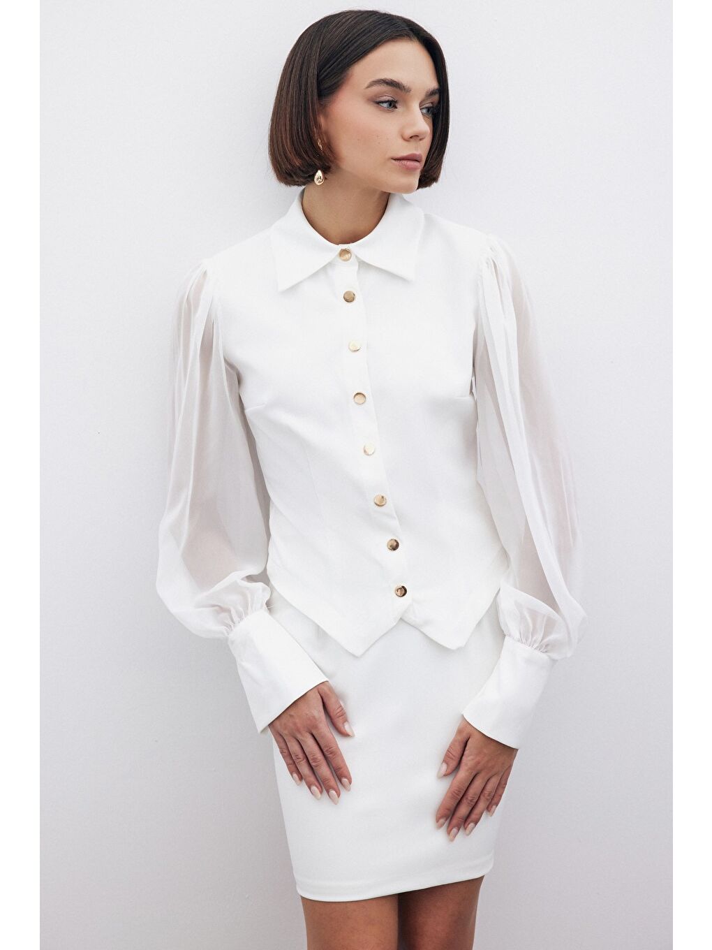 Şifon Kol Gömlek - Ekru