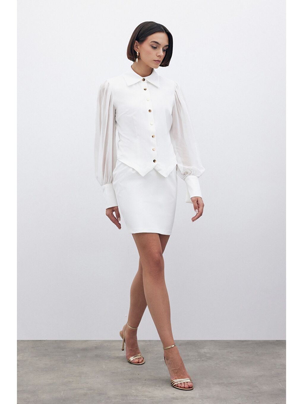 Şifon Kol Gömlek - Ekru-2