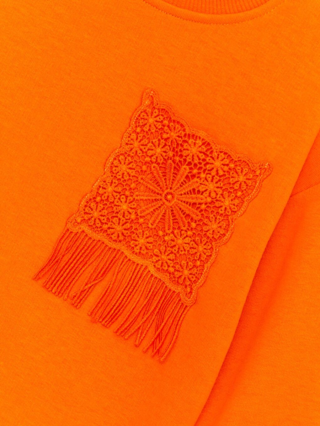 Turuncu Kız Çocuk Püsküllü Cepli SweatShirt-2