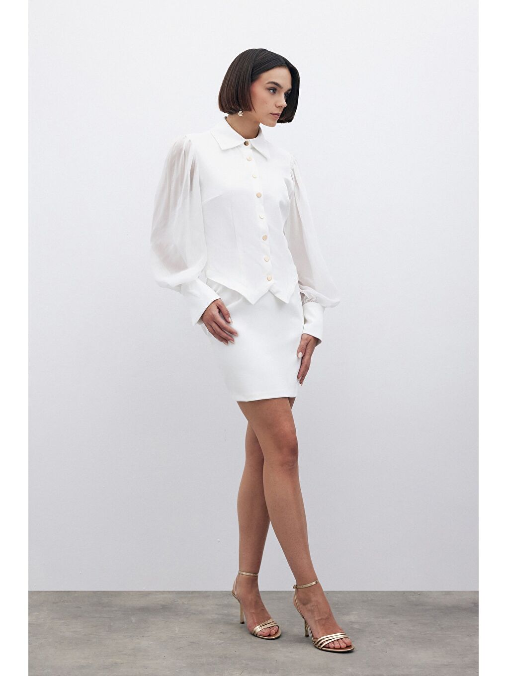 Şifon Kol Gömlek - Ekru-5