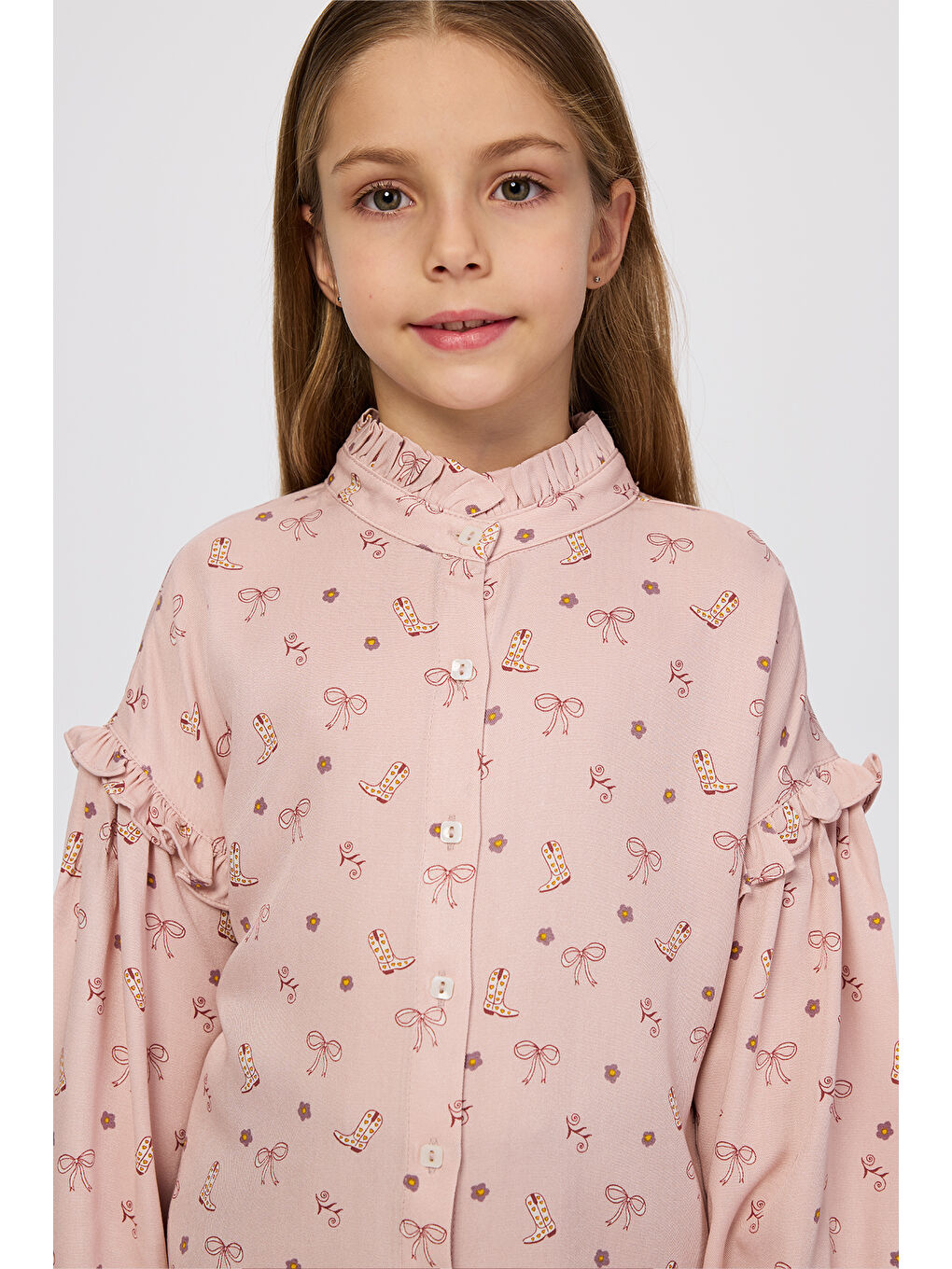 Kız Çocuk Desenli Gömlek Pembe-3