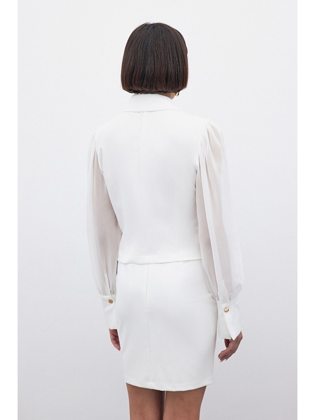 Şifon Kol Gömlek - Ekru-7