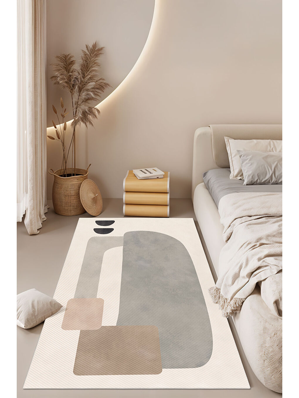 Ekru Modern Dekoratif Yıkanabilir Kaymaz Taban Halı – İnce, Yumuşak Salon Halısı, Mutfak Halısı ve Yolluk-1