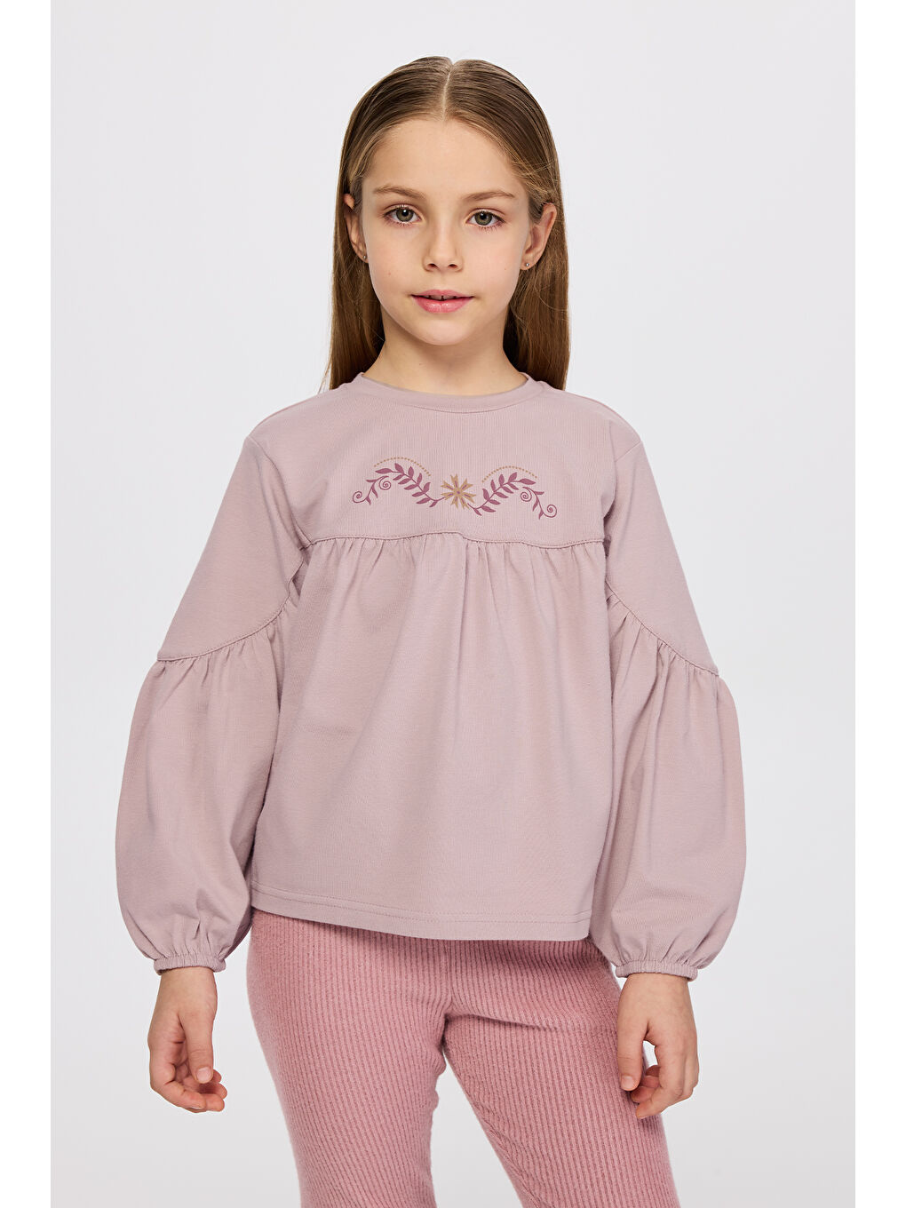 Pembe Kız Çocuk Uzun Kollu T-Shirt Pudra-2