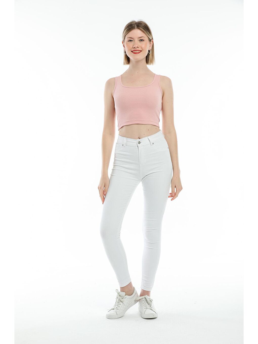 Pembe Kadın Crop Örme Slim Fit Atlet-Tişort SPR21Y19