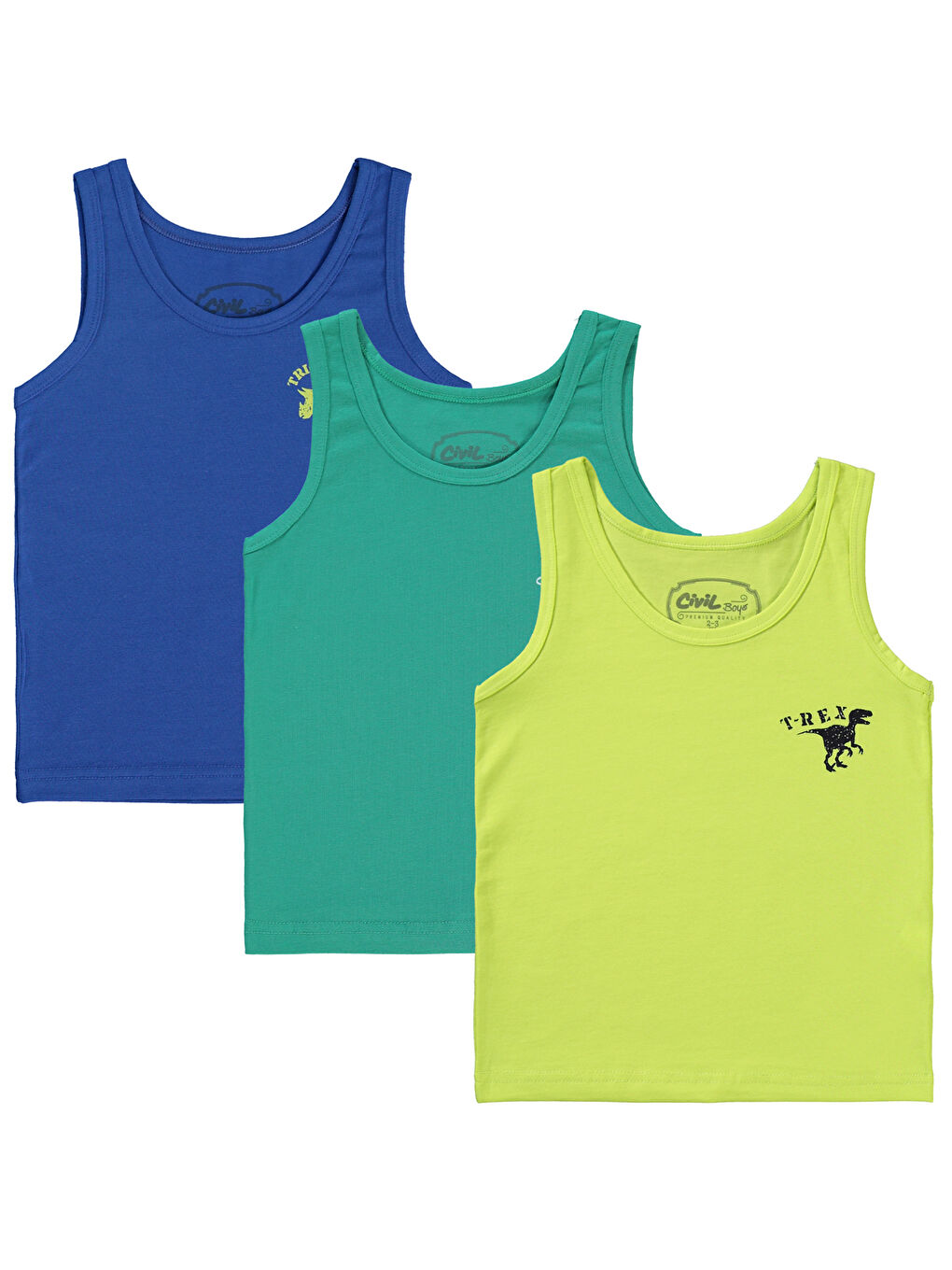 Boys Erkek Çocuk 3'lü Atlet Set 2-10 Yaş Yeşil-1