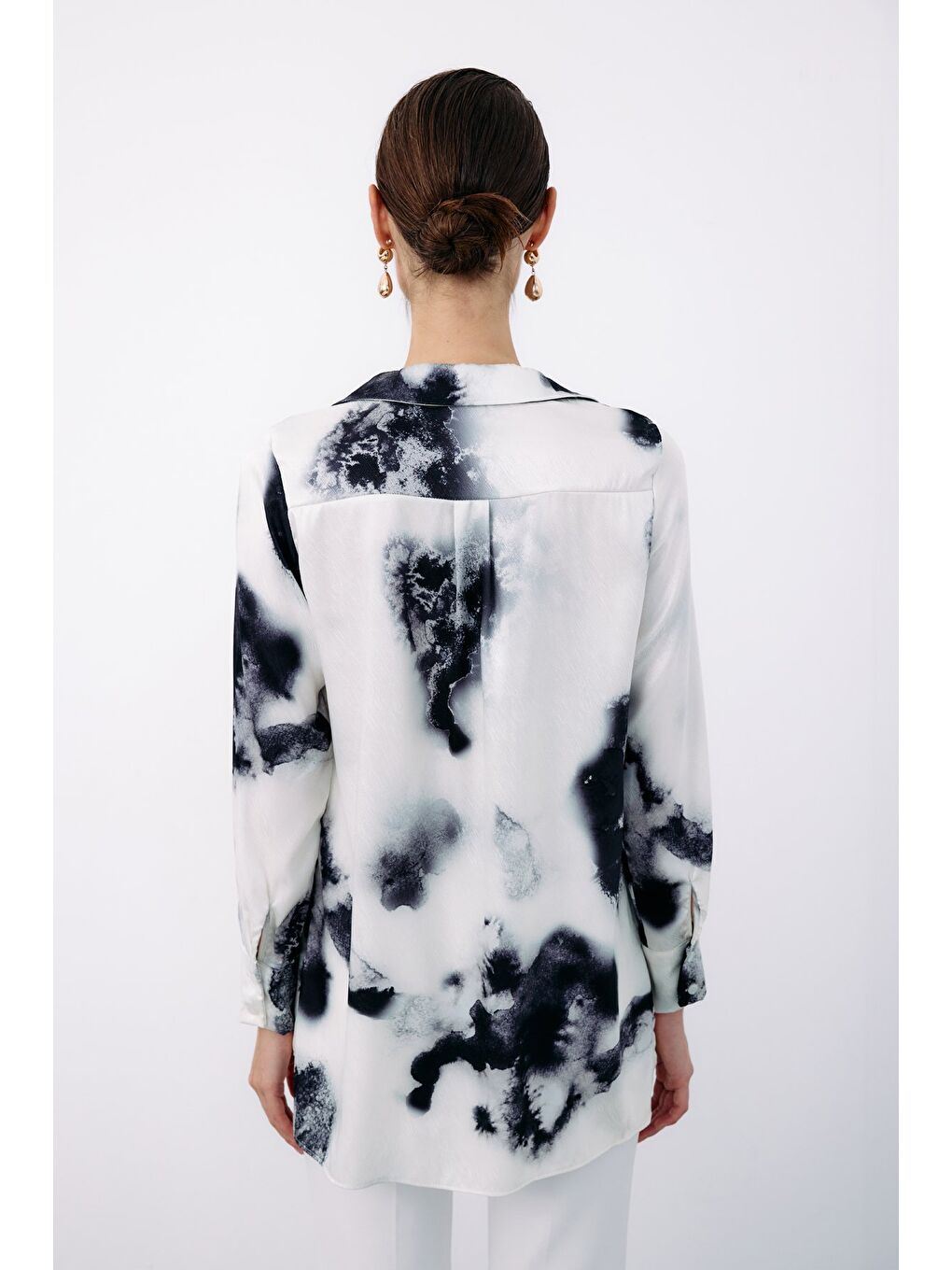 Desenli Geniş Klasik Gömlek - Siyah-5