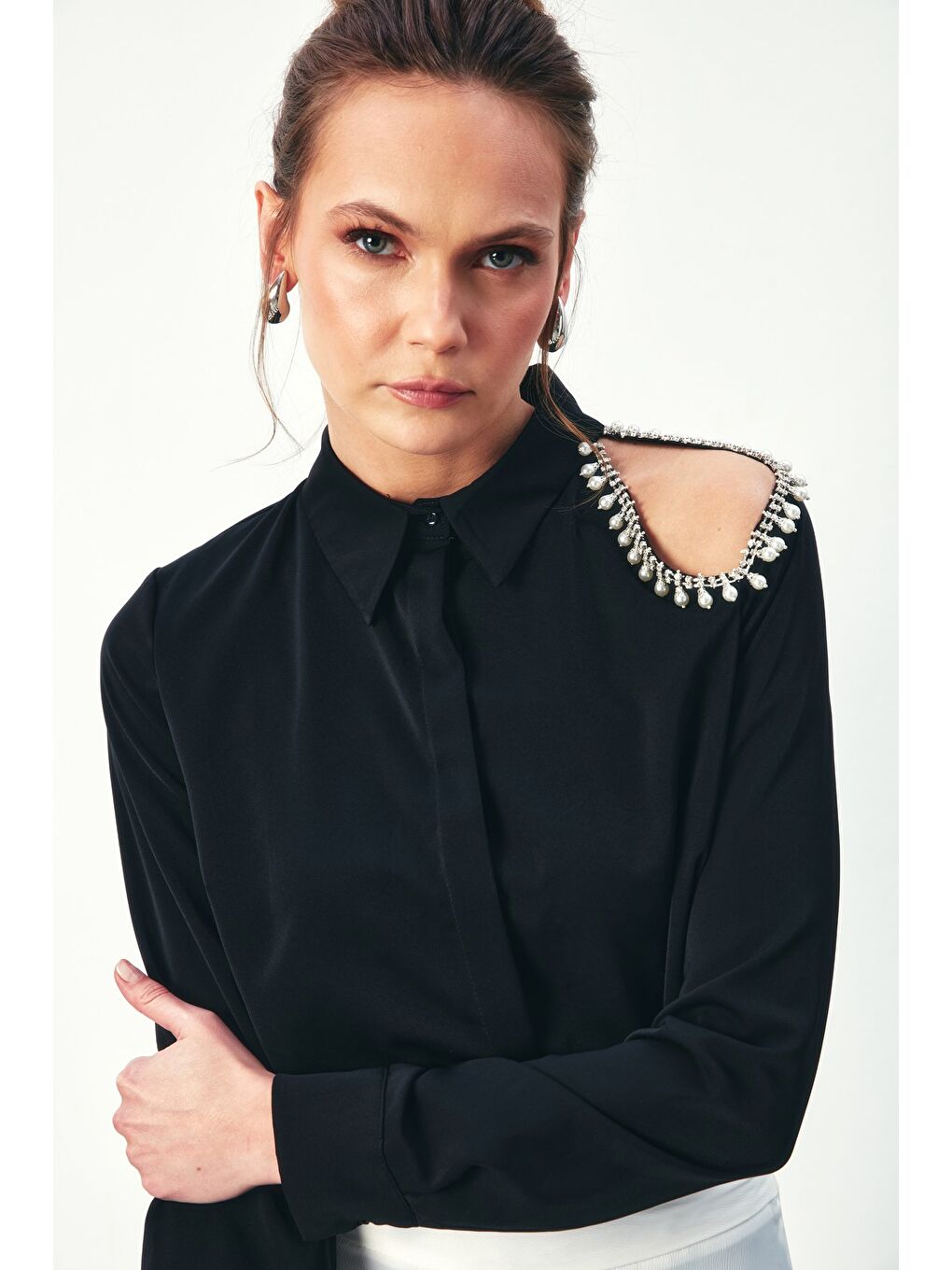 Tek Omuz Detaylı Gömlek - Siyah-2