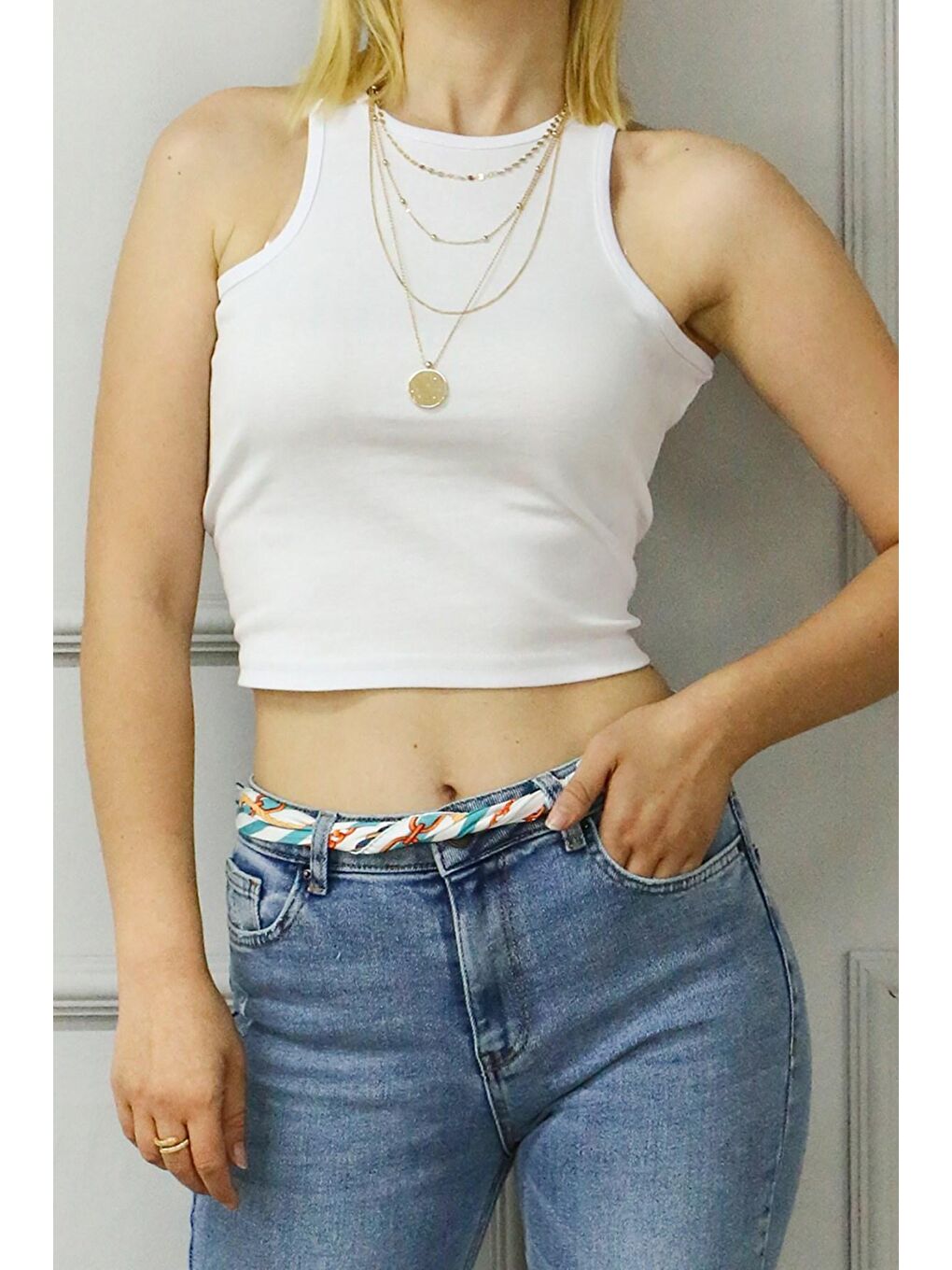 Madmext Beyaz Crop Top MG361 - 1