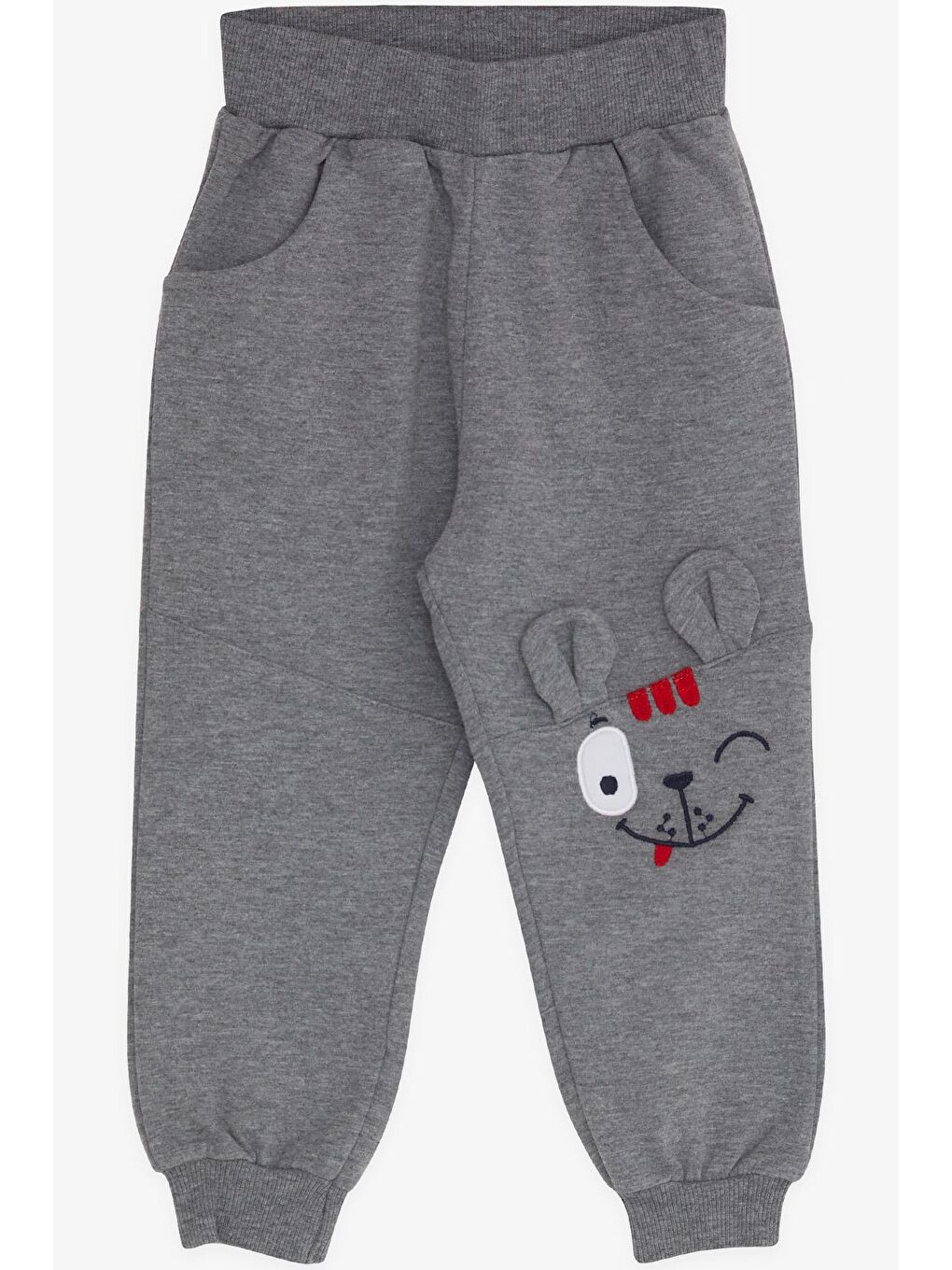 Bej Erkek Bebek Eşofman Altı Dizi Nakışlı Gri Melanj (1.5-2 Yaş)