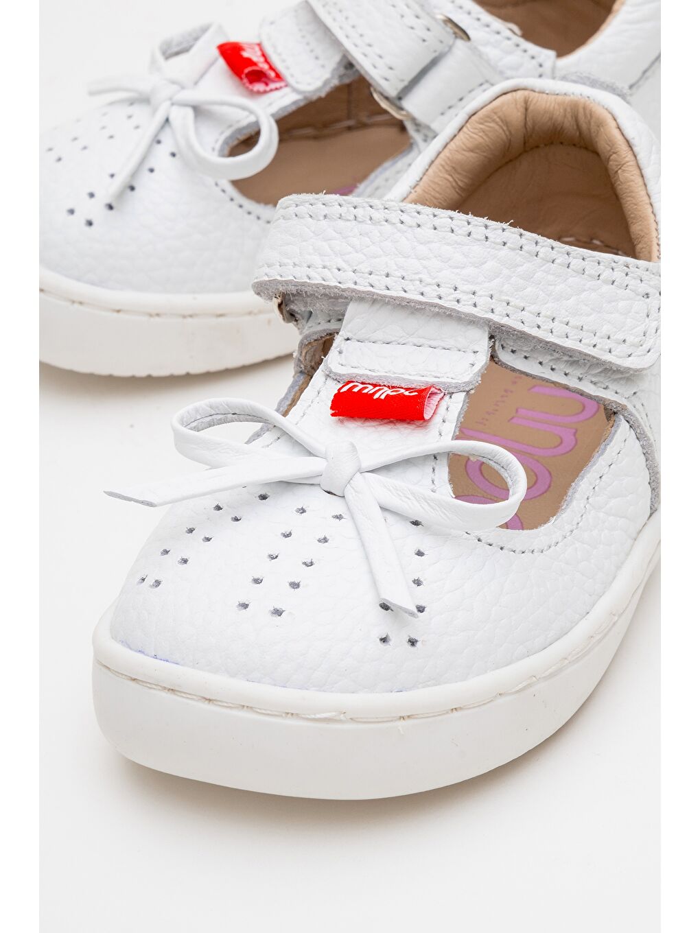 Kız Çocuk Beyaz Hakiki Deri Günlük Babet-1