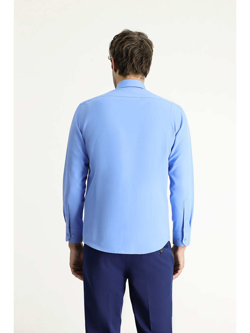 Mavi Uzun Kollu Slim Fit Dar Kesim Klasik Pamuklu Kolay Ütülenebilir Gömlek-3