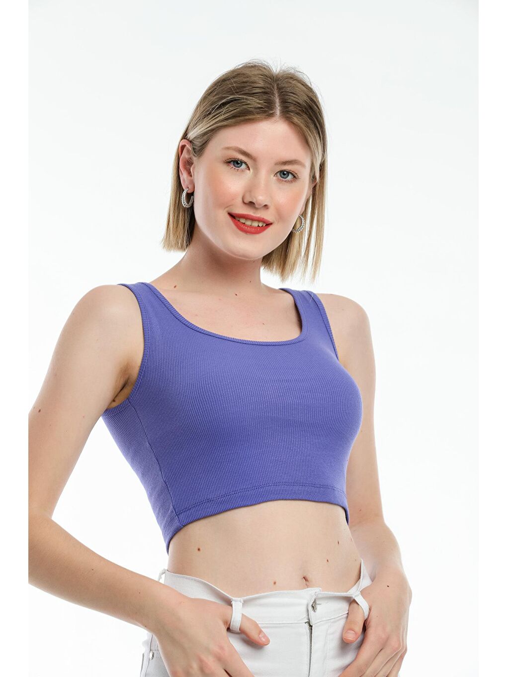 Lila Kadın Crop Örme Slim Fit Atlet-Tişort SPR21Y19