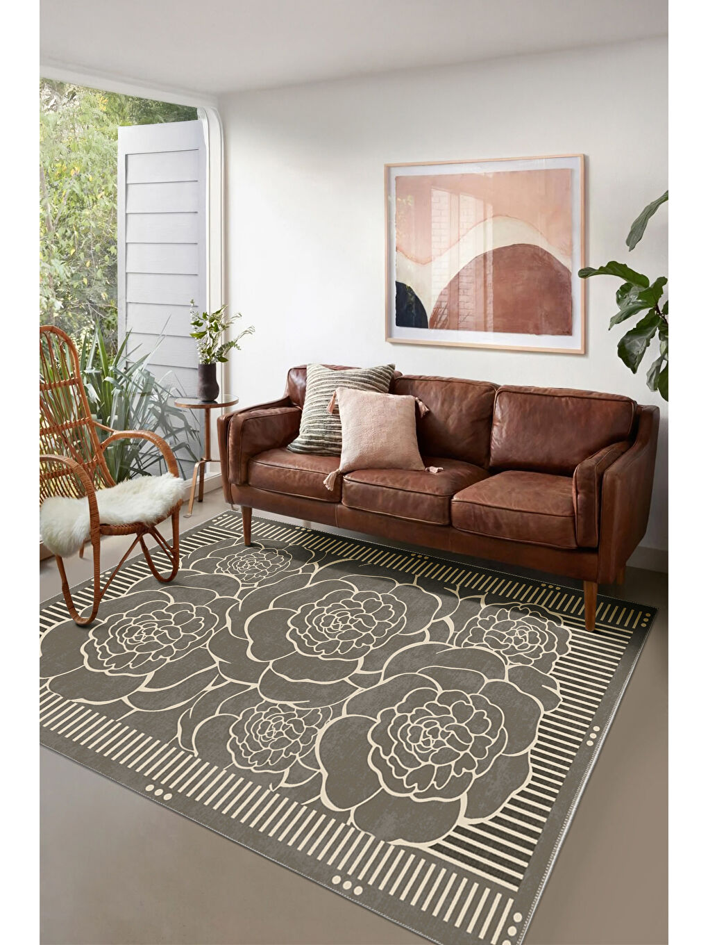 Kahverengi Modern Dekoratif Yıkanabilir Kaymaz Taban Halı – İnce, Yumuşak Salon Halısı, Mutfak Halısı ve Yolluk-1