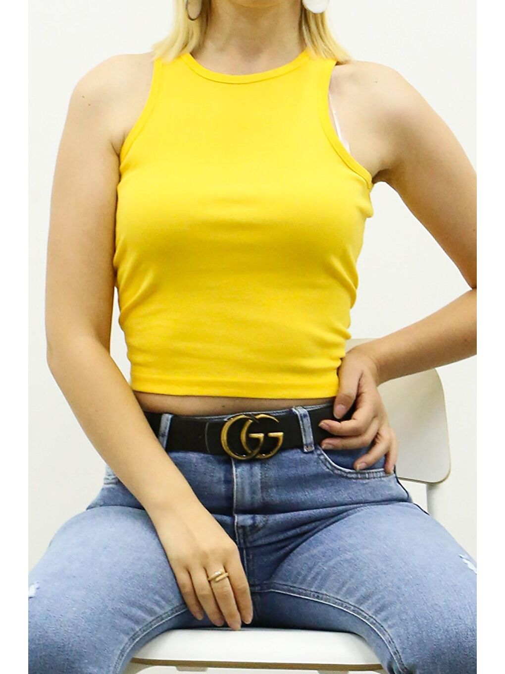 Madmext Sarı Crop Top MG361 - 1