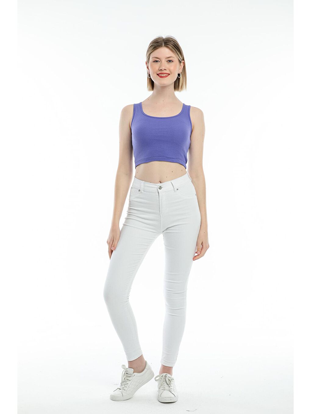 Lila Kadın Crop Örme Slim Fit Atlet-Tişort SPR21Y19-2