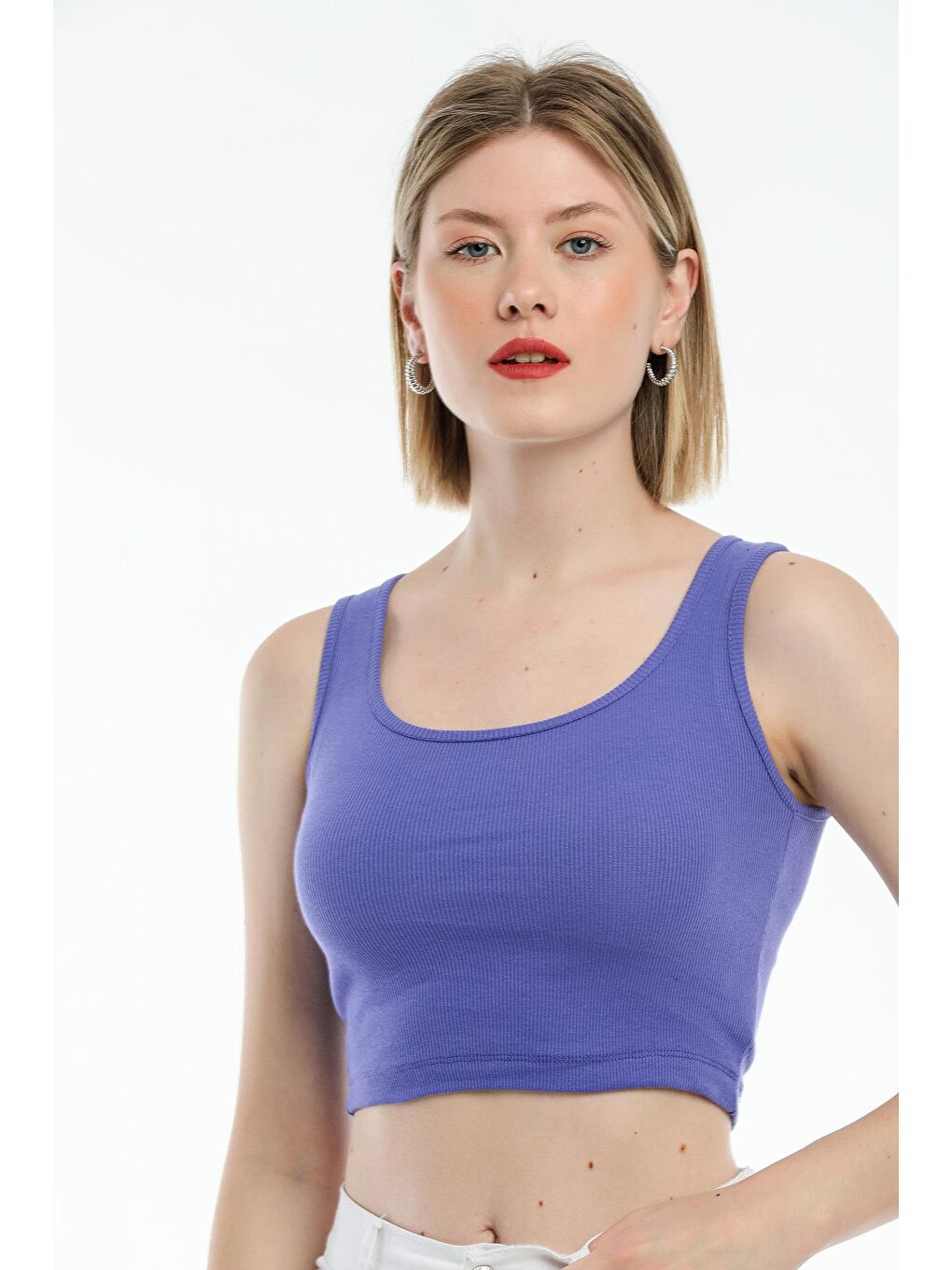 Lila Kadın Crop Örme Slim Fit Atlet-Tişort SPR21Y19-3