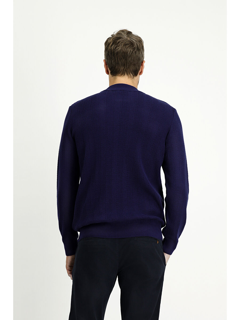 Lacivert Bato Yaka Slim Fit Dar Kesim Desenli Pamuklu Triko Büyük Beden Kazak-5