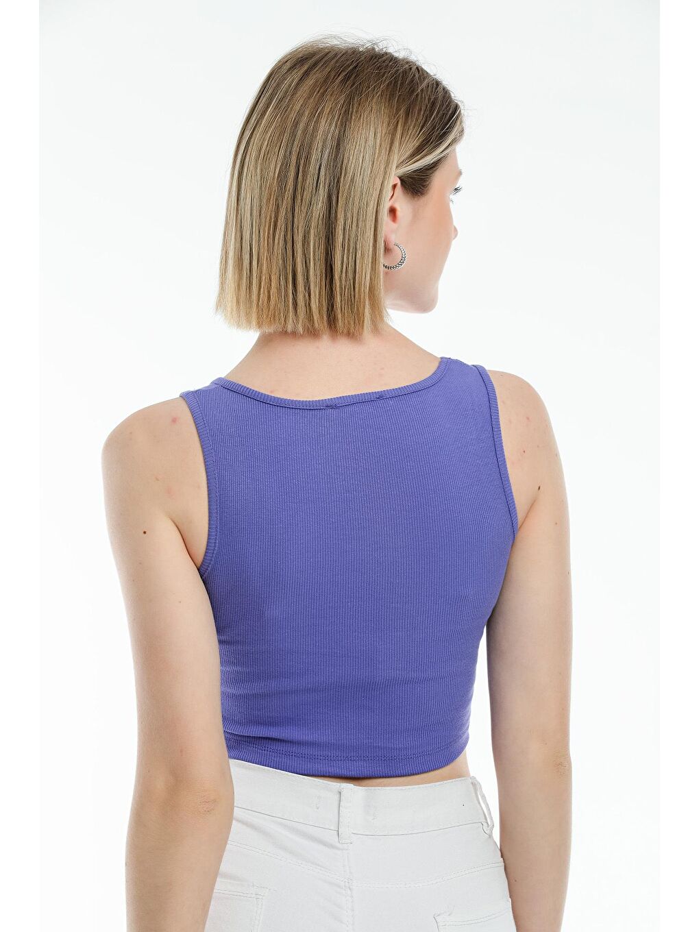 Lila Kadın Crop Örme Slim Fit Atlet-Tişort SPR21Y19-4