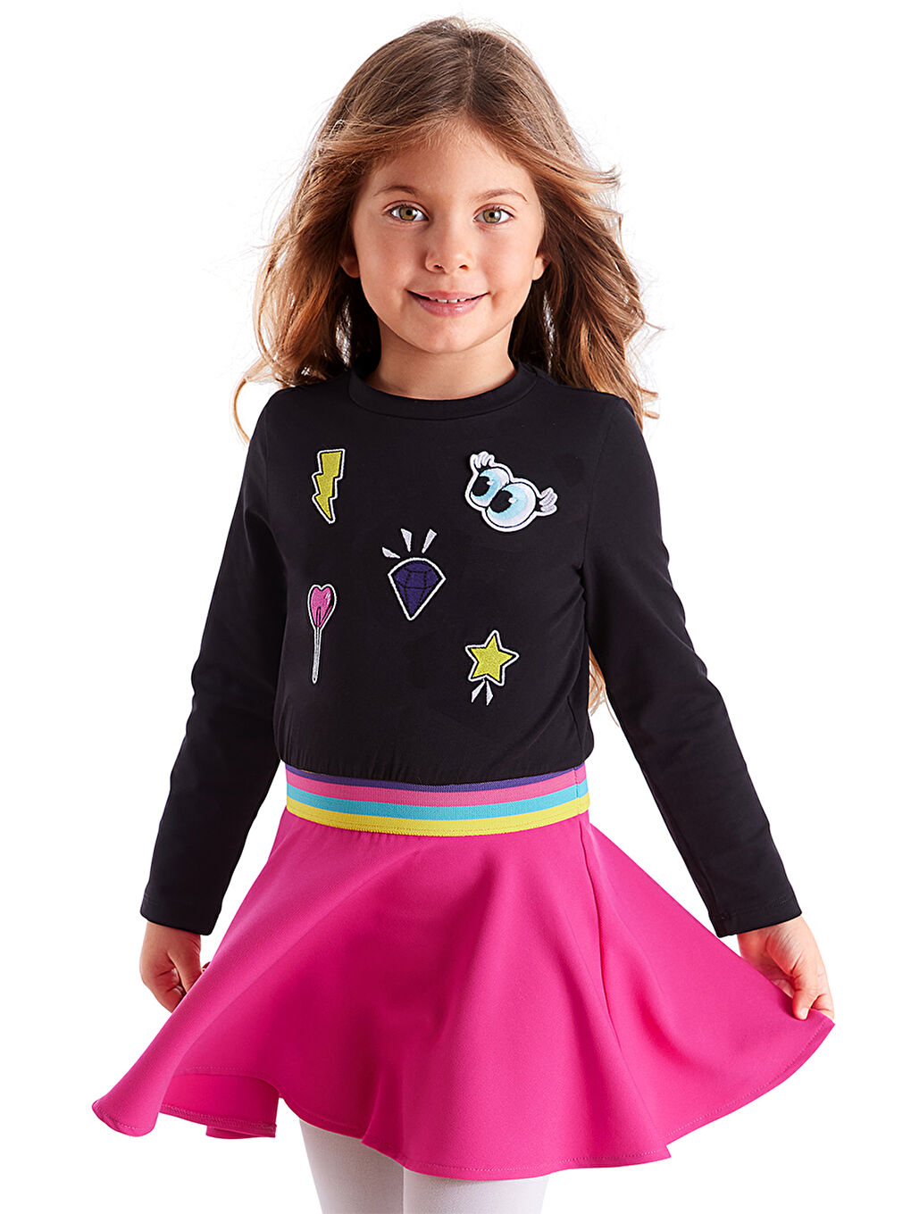 Karışık Emojili Kız Çocuk Elbise