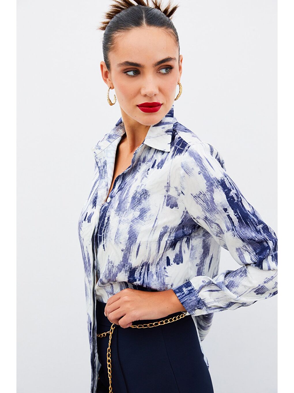 Desenli Gömlek - Lacivert-6