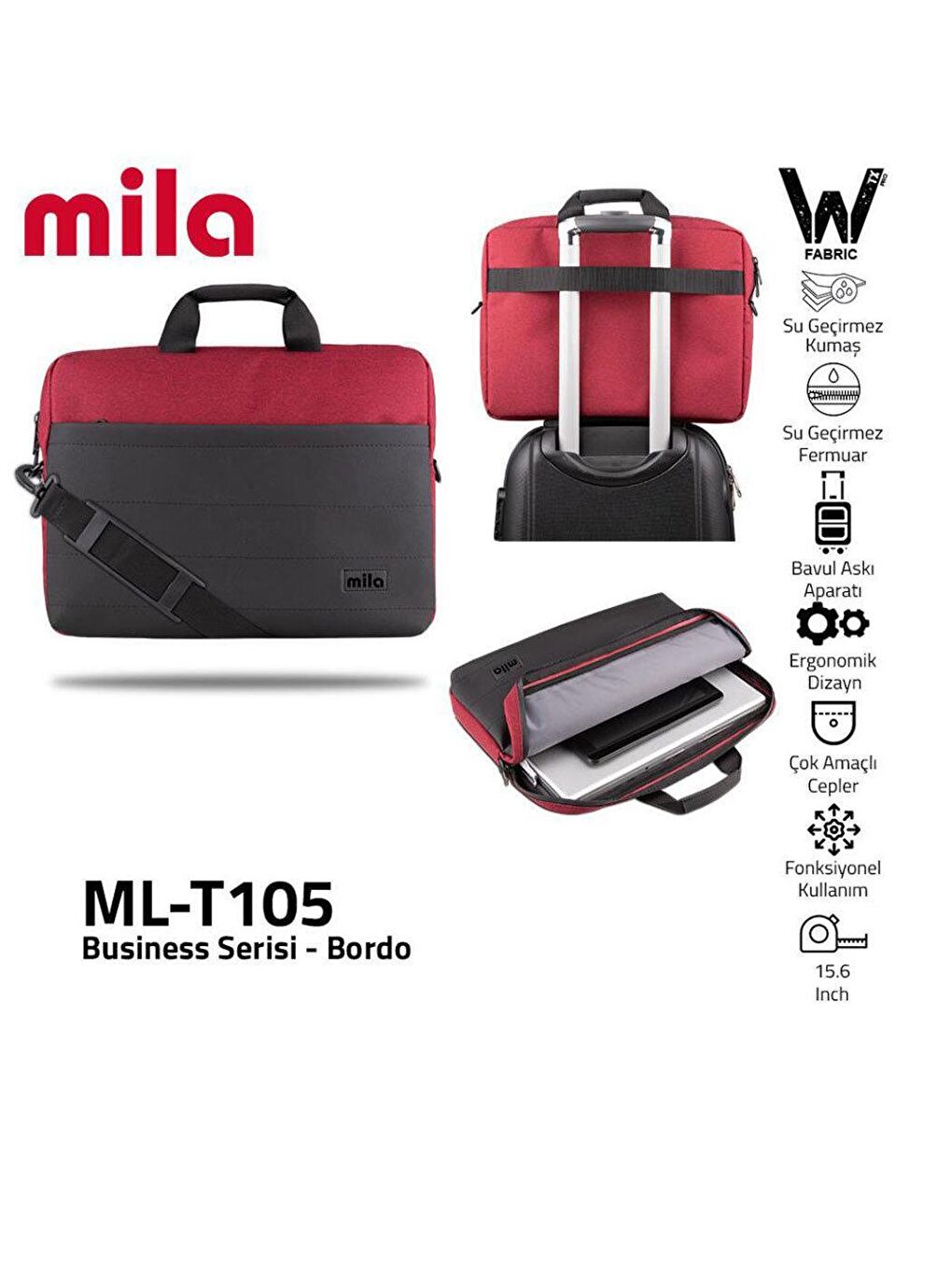 Bordo ML-T105 Su Geçirmez Kumaş 15.6" Laptop Çantası