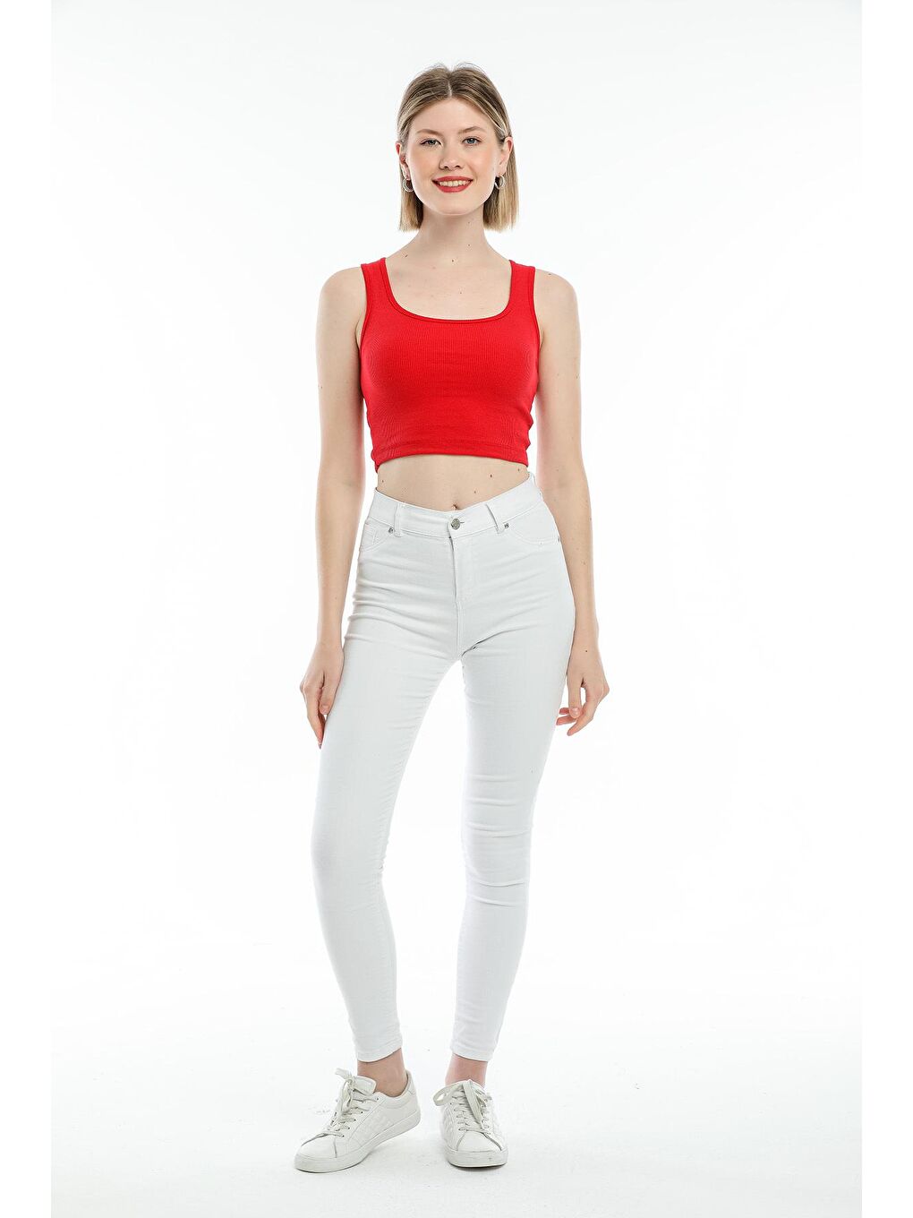 Kırmızı Kadın Crop Örme Slim Fit Atlet-Tişort SPR21Y19