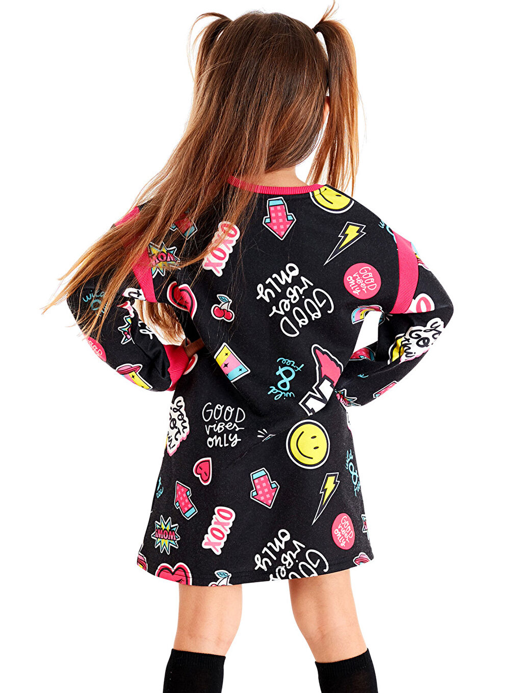 Siyah Good Vibes Kız Çocuk Elbise-1