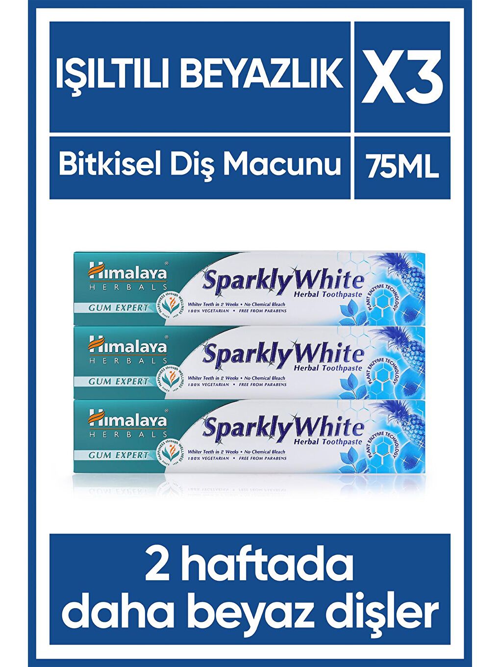 Himalaya Since 1930 Sparkly White Beyazlatıcı Diş Macunu, Bitkisel, Vejetaryen, Florürsüz, Parabensiz, 75 Ml 3 Adet