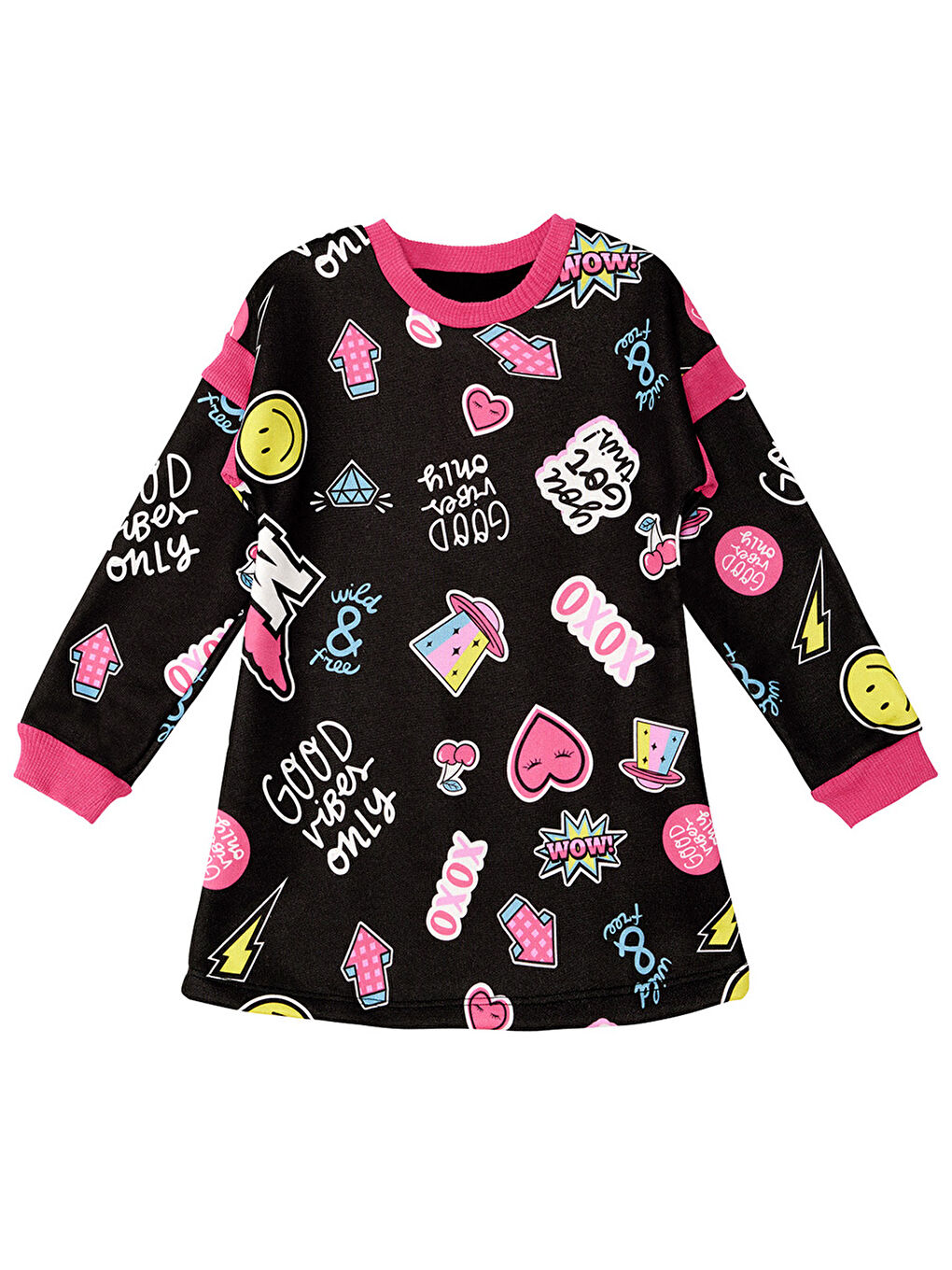 Siyah Good Vibes Kız Çocuk Elbise-2