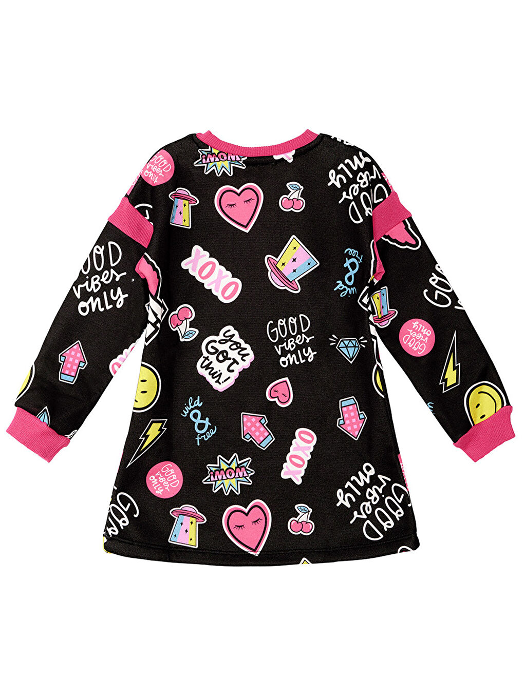 Siyah Good Vibes Kız Çocuk Elbise-3