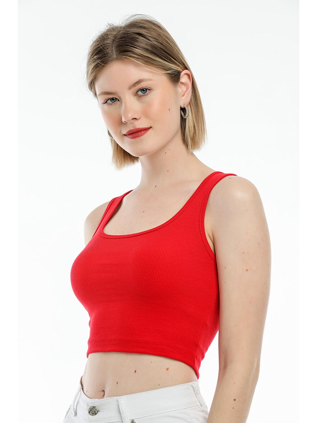 Kırmızı Kadın Crop Örme Slim Fit Atlet-Tişort SPR21Y19-4