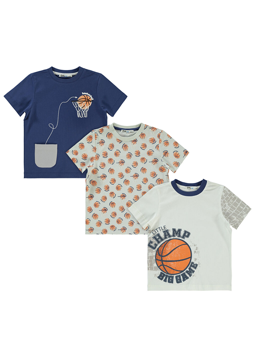 Boys Erkek Çocuk 3'lü Tişört Set 2-5 Yaş Lacivert-2