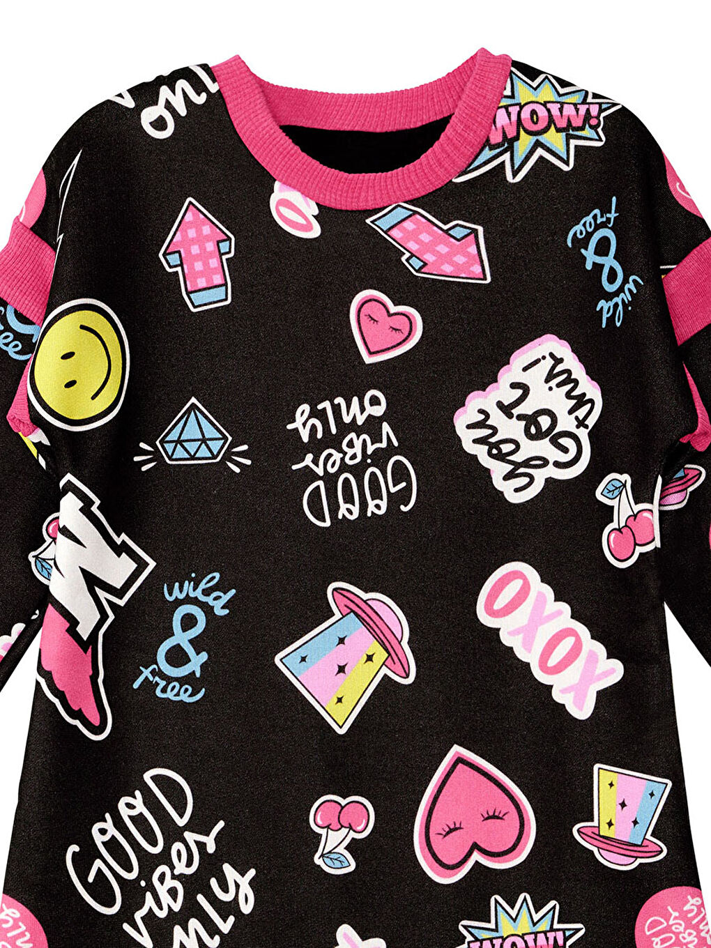 Siyah Good Vibes Kız Çocuk Elbise-4