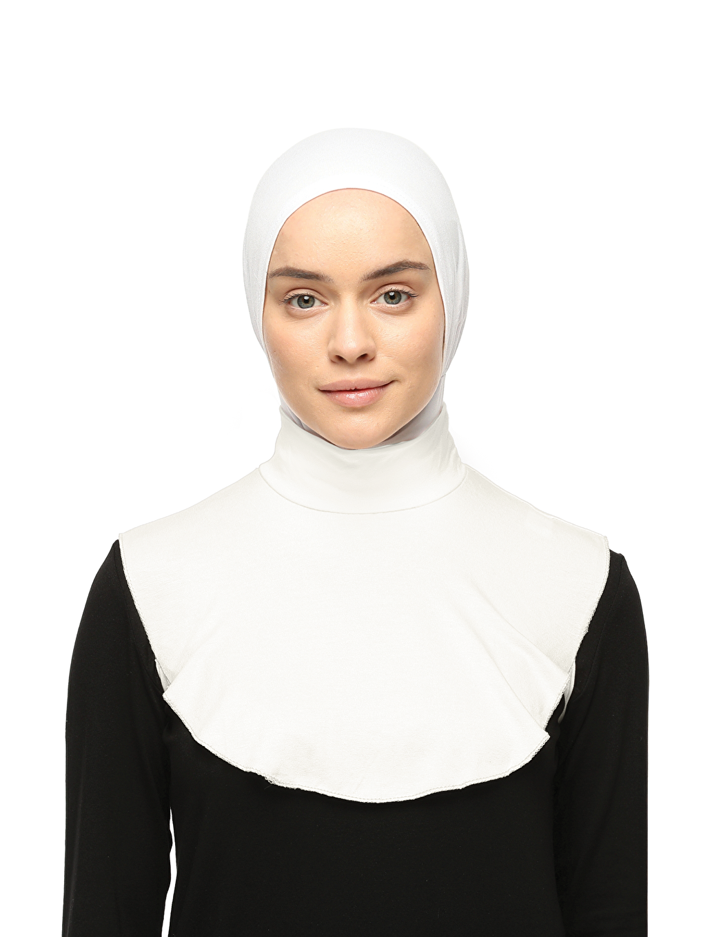 Ekru Düz Balıkçı Yaka Boğazlı Penye Tesettür Boyunluk