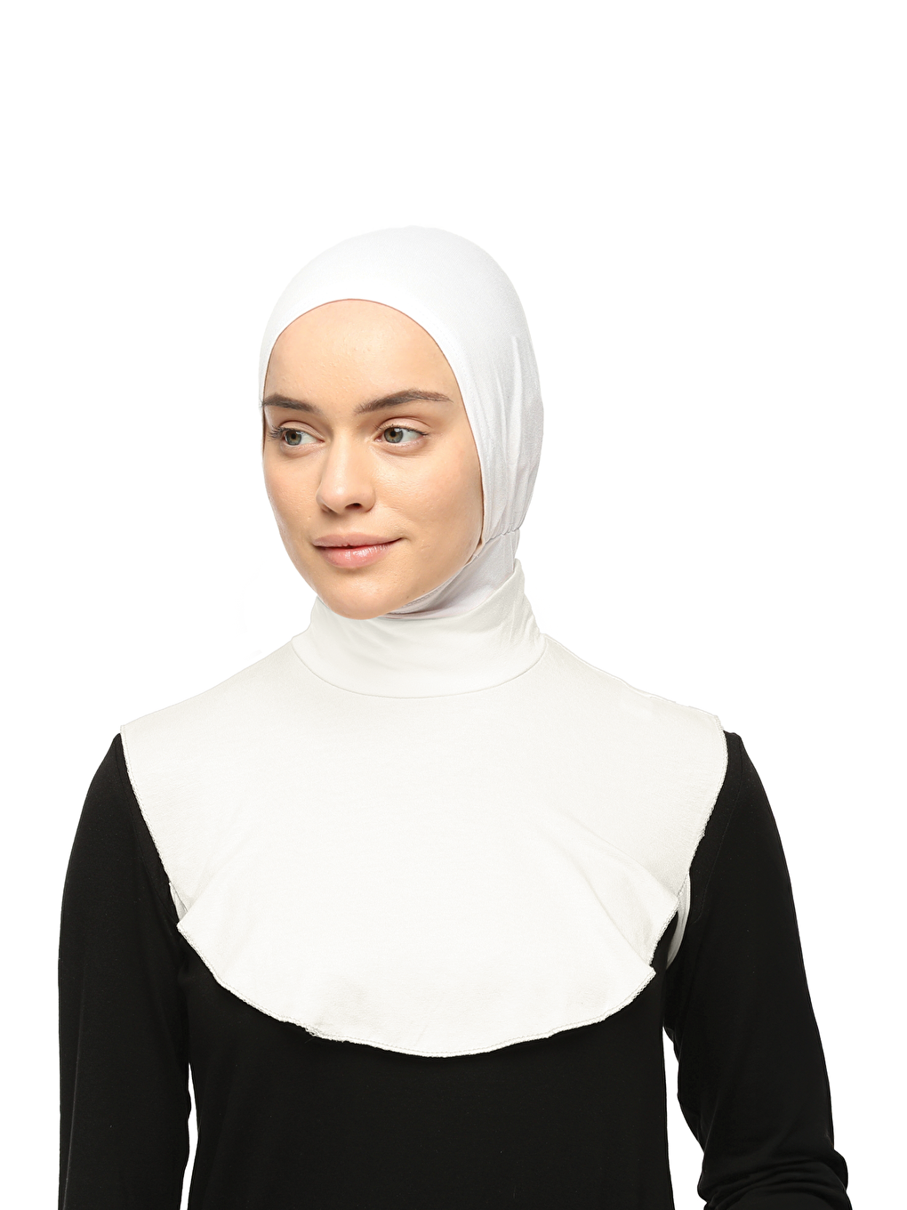 Ekru Düz Balıkçı Yaka Boğazlı Penye Tesettür Boyunluk-1