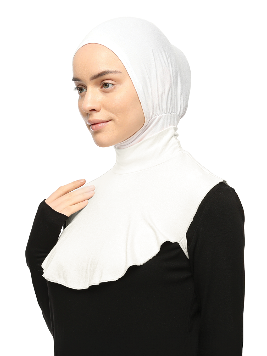 Ekru Düz Balıkçı Yaka Boğazlı Penye Tesettür Boyunluk-2