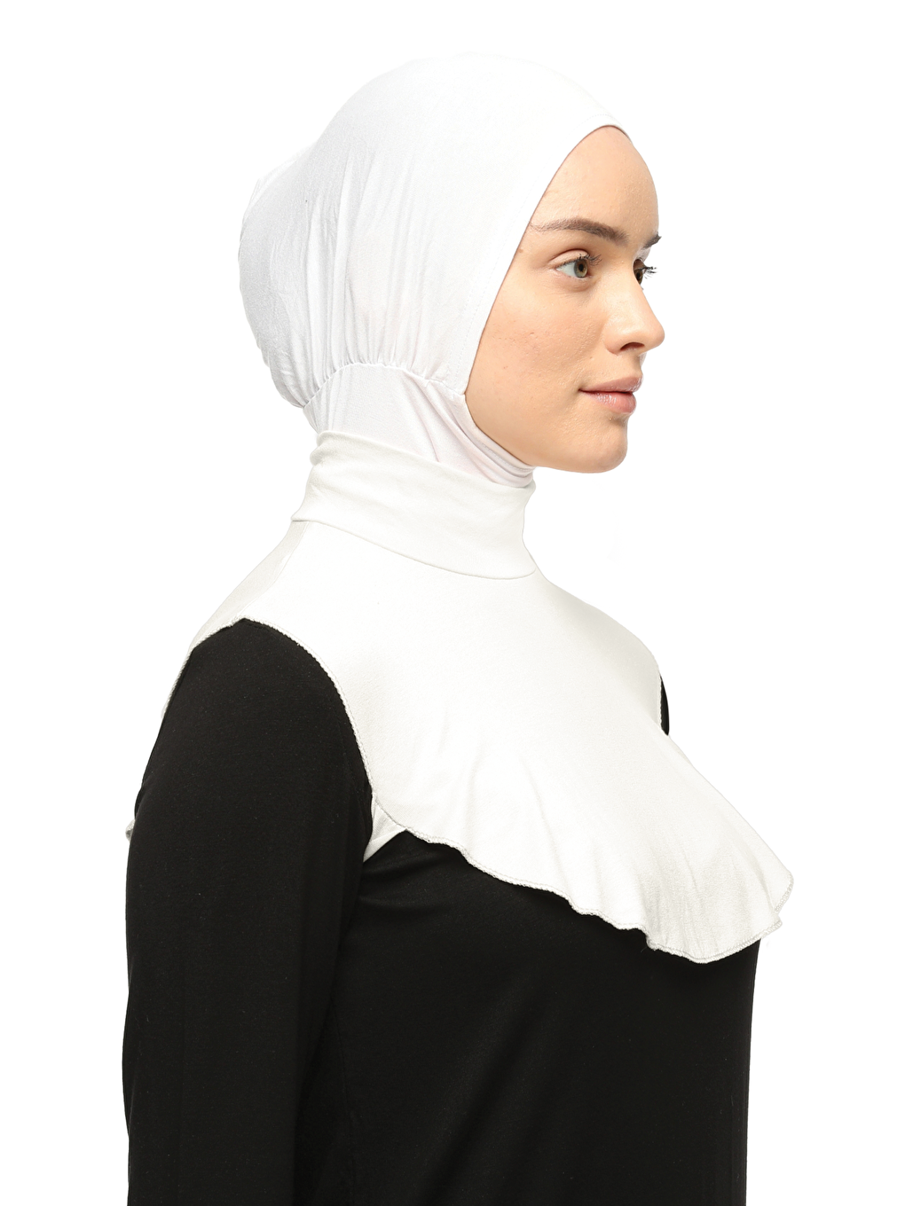 Ekru Düz Balıkçı Yaka Boğazlı Penye Tesettür Boyunluk-3