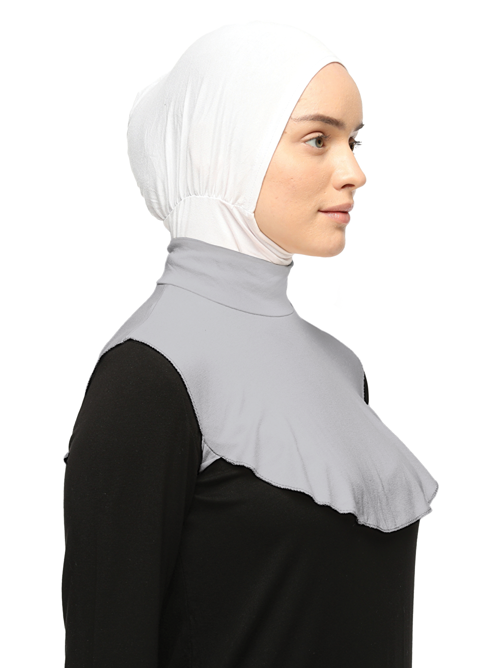 Gri Düz Balıkçı Yaka Boğazlı Penye Tesettür Boyunluk-1