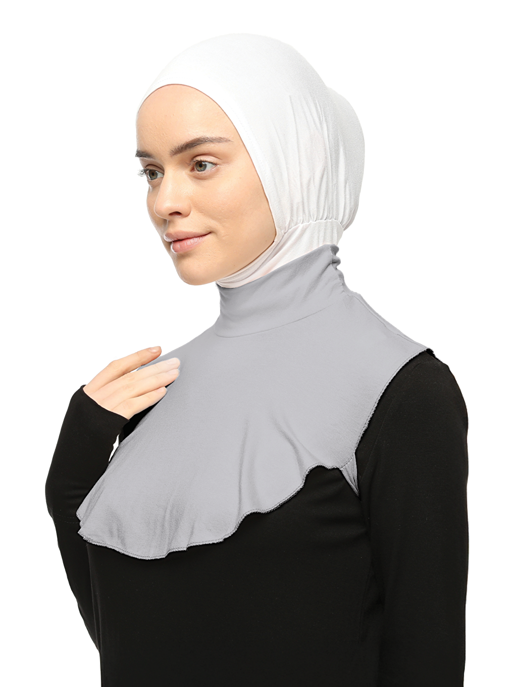 Gri Düz Balıkçı Yaka Boğazlı Penye Tesettür Boyunluk-2