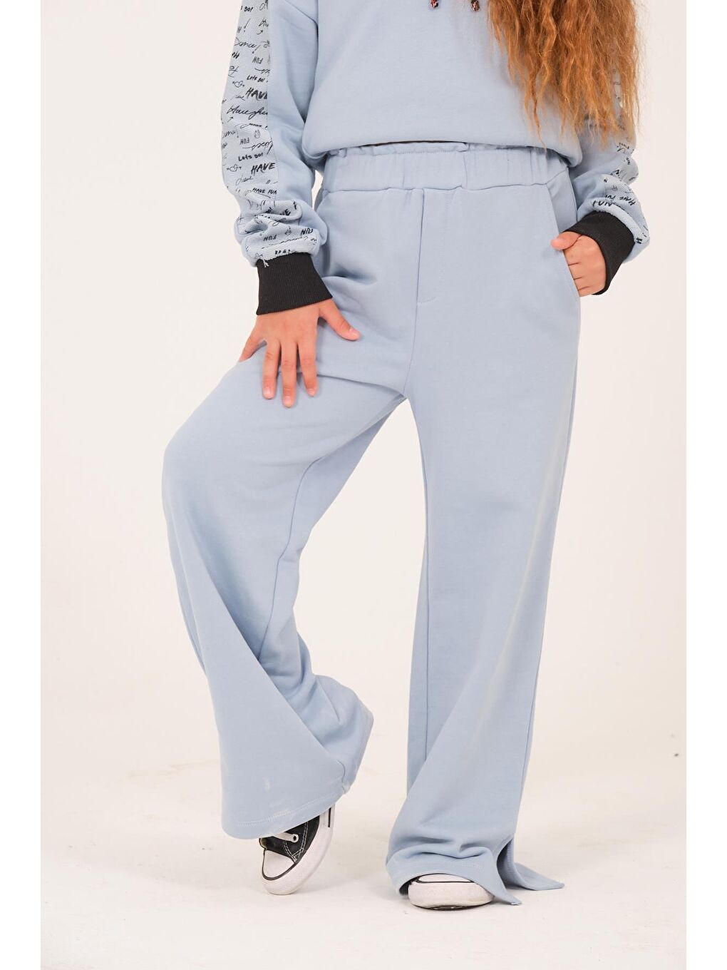 Genç Kız Çocuk Cepli Eşofman Altı - Bebek Mavisi-1