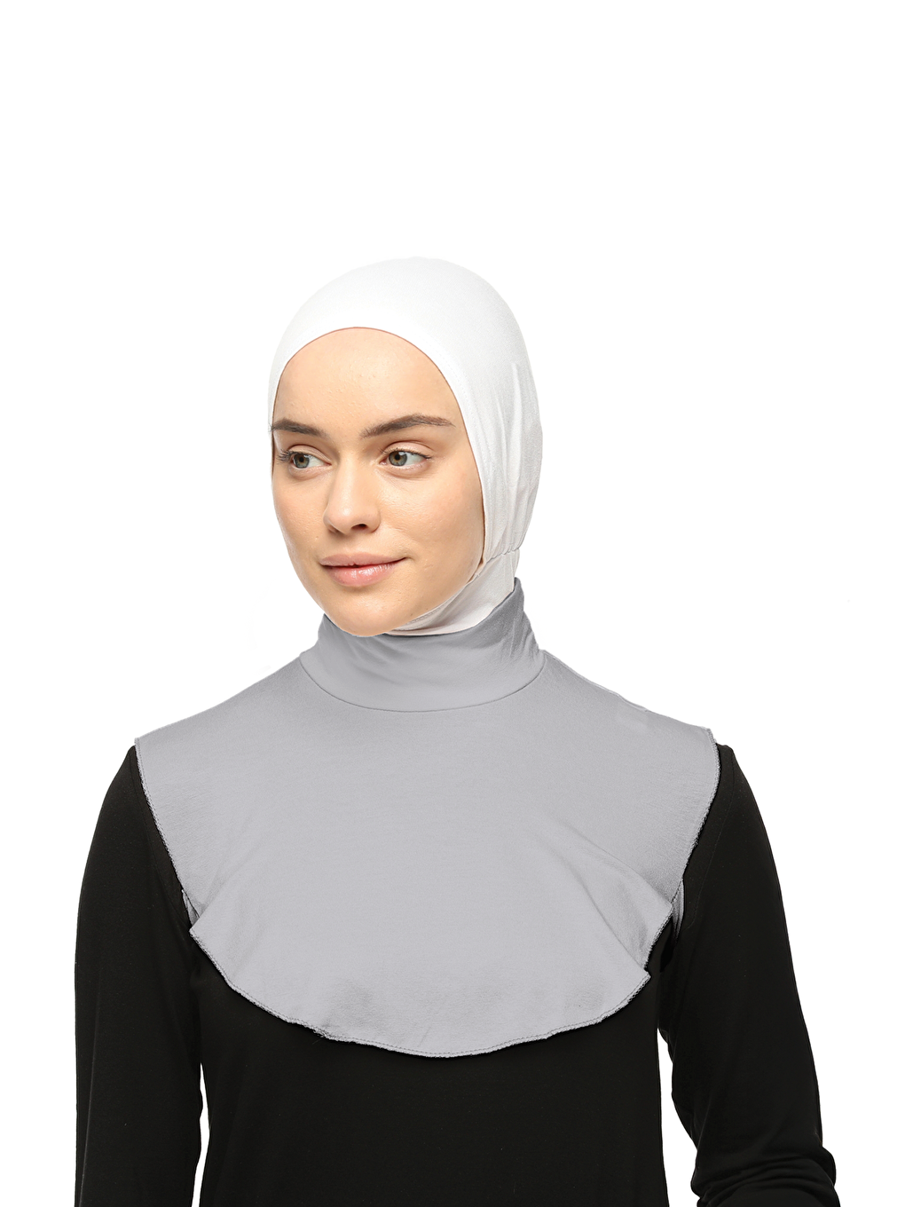 Gri Düz Balıkçı Yaka Boğazlı Penye Tesettür Boyunluk-3